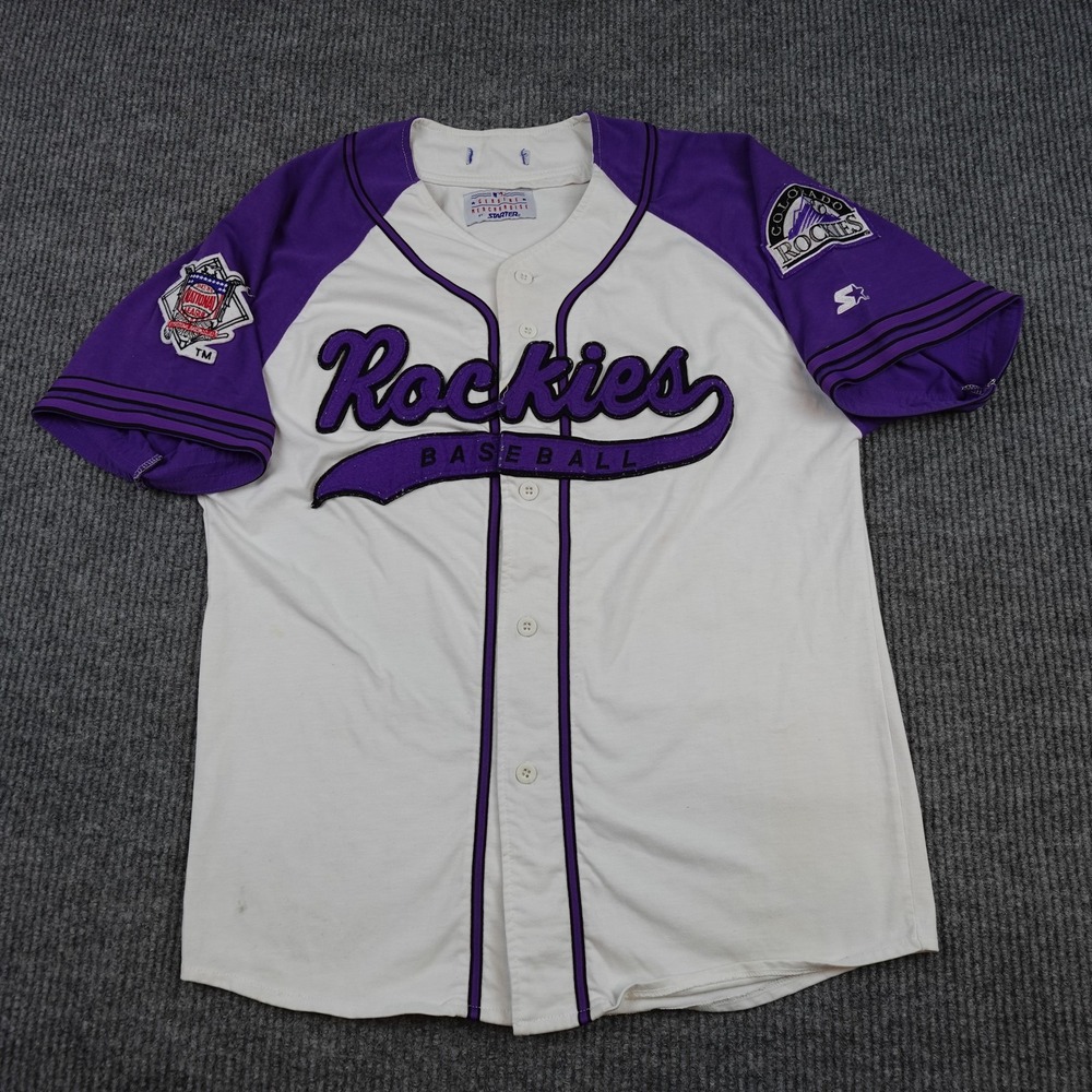 Vintage Colorado Rockies Jersey Mens Large White MLB Baseball Starter Button